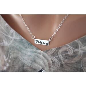 Silver Rectangle Mom and 3 Baby Elephant Festoon Necklace